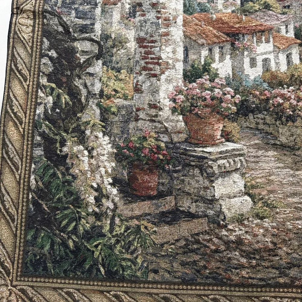 Mediterranean Renaissance Tapestry 51x52 Wall Art Hanging Garden Italian Villa